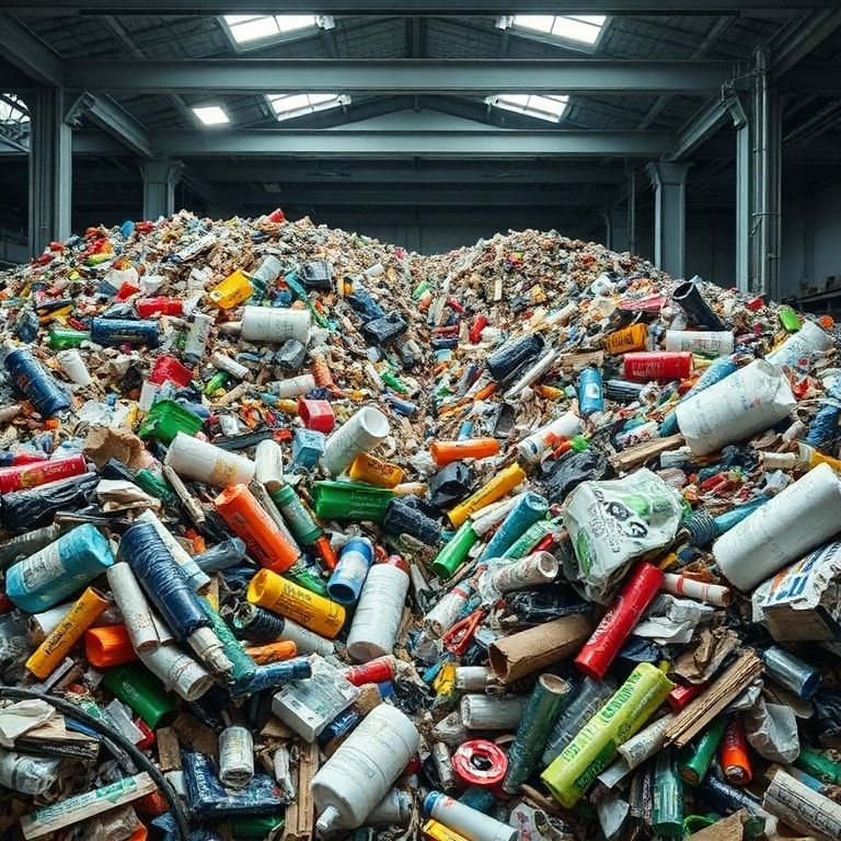 recycled materials being sorted and processed in a recycling facility