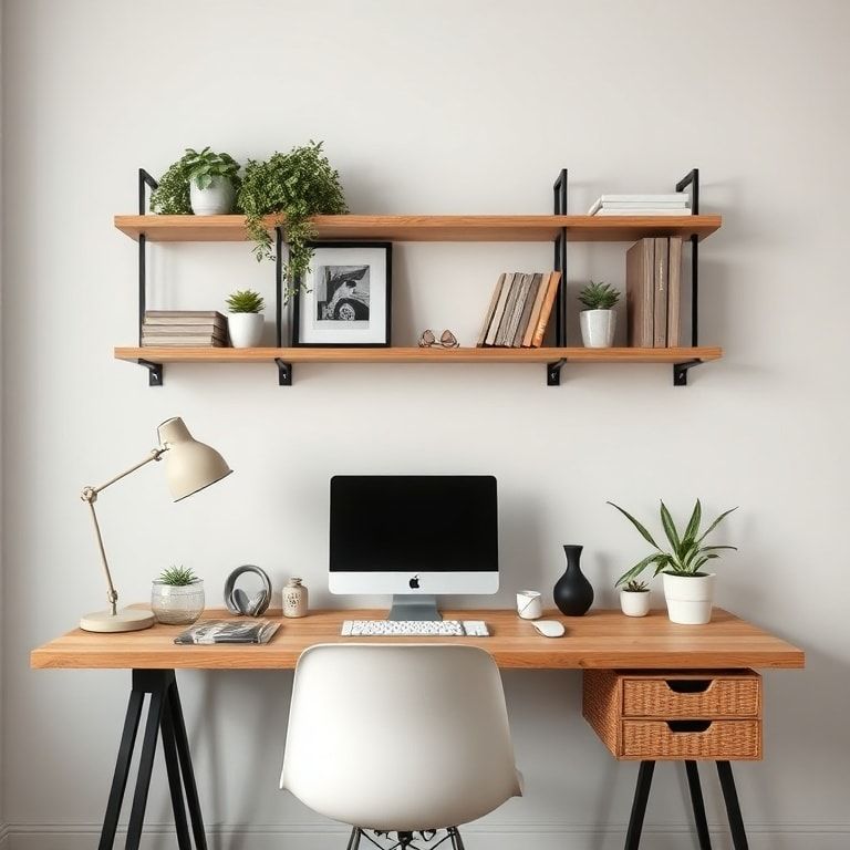 unleash - organized desk with minimalistic decor, tidy shelves, and potted plants