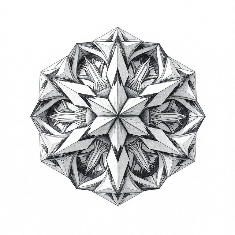 unleashing - complex modular origami sculpture, interlocking pieces creating a 3D geometric shape, intricate patterns and tex