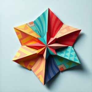 colorful origami paper creations with intricate designs and patterns, vibrant hues and geometric shapes, artistic and detailed, creative and inspiring, traditional Japanese art form, precise folds and creases, calming and meditative practice