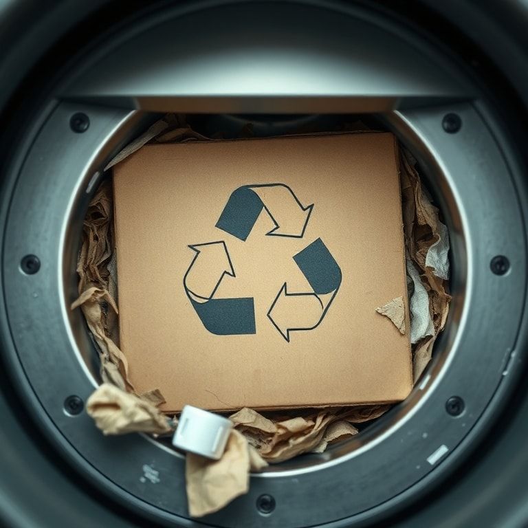 environmental - Close-up of a corrugated box being crushed in a recycling machine, emphasizing the recyclability of the mater