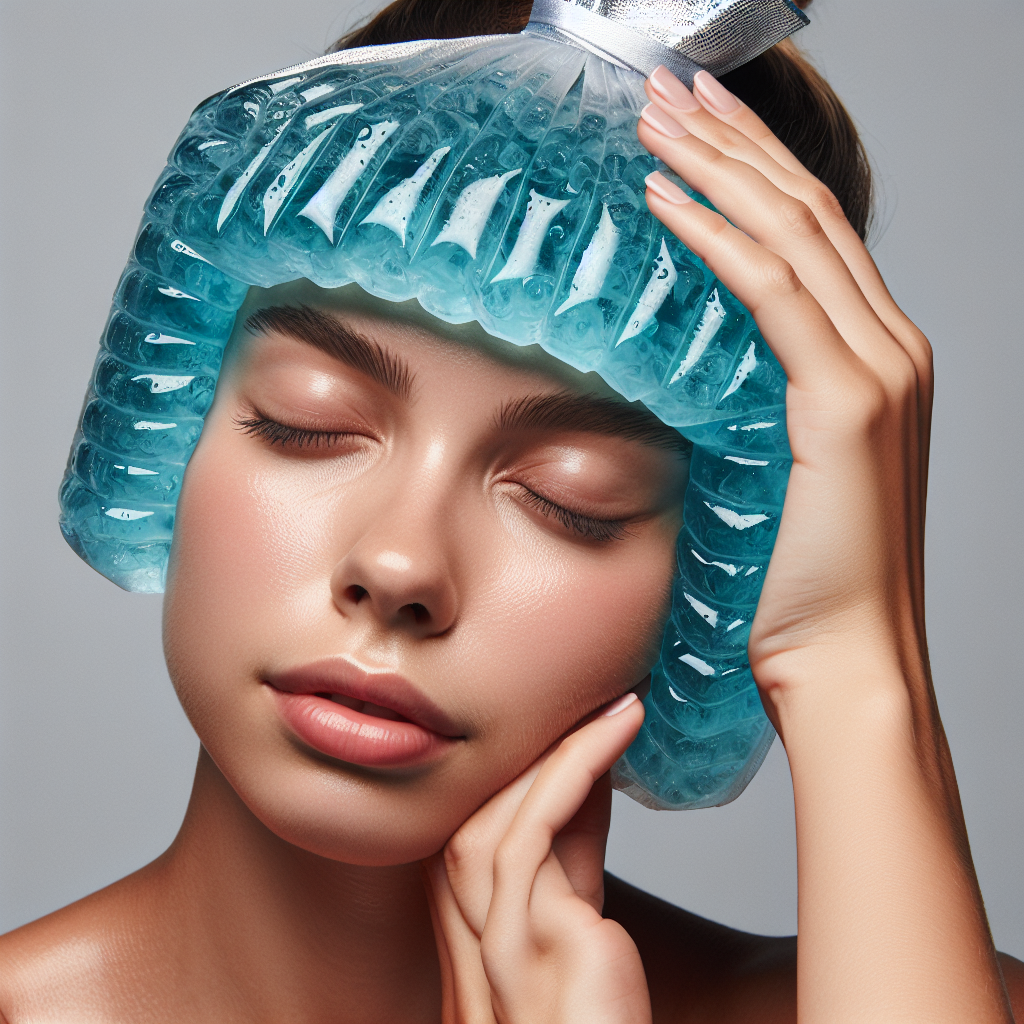 water-dunking gel ice pack in use, providing relief for a person with a headache or muscle strain