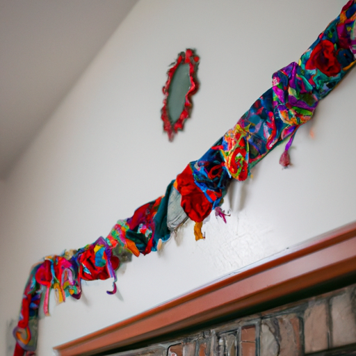 creative - festive fabric scrap garland hanging across a mantel, bringing a touch of color and cheer to the room