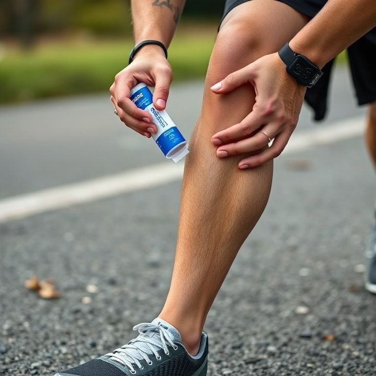 benefits - runner applying cold gel pack to calf muscles after a long run