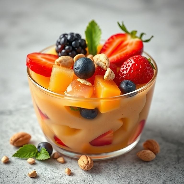 nutritious gelatin snack with fresh fruits and nuts