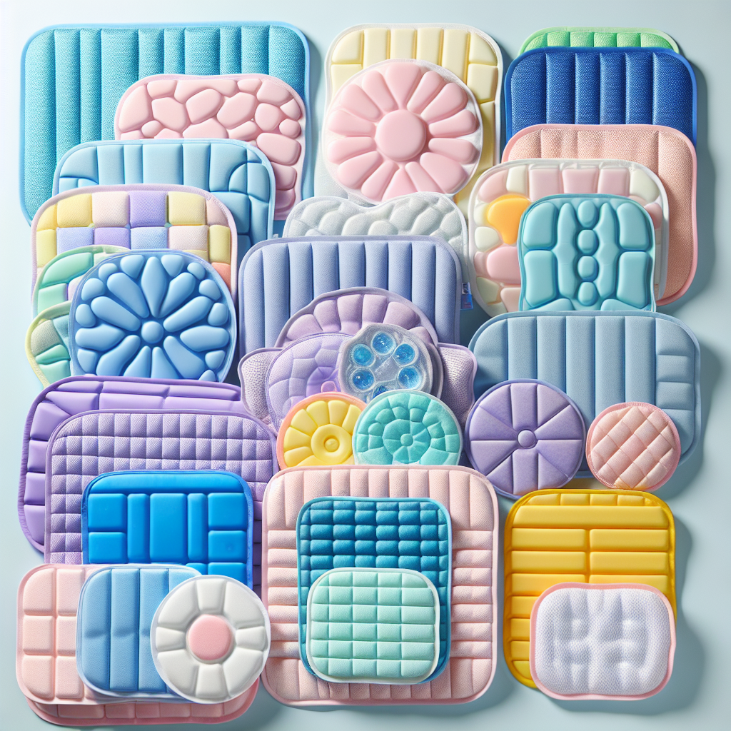 various water-activated gel cooling pads in different sizes and colors, showcasing the variety of options available