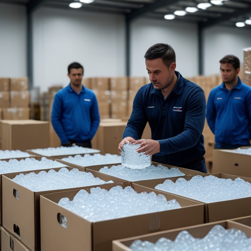 optimizing - A training session in a warehouse where a trainer demonstrates the correct placement of cooling gels in export b