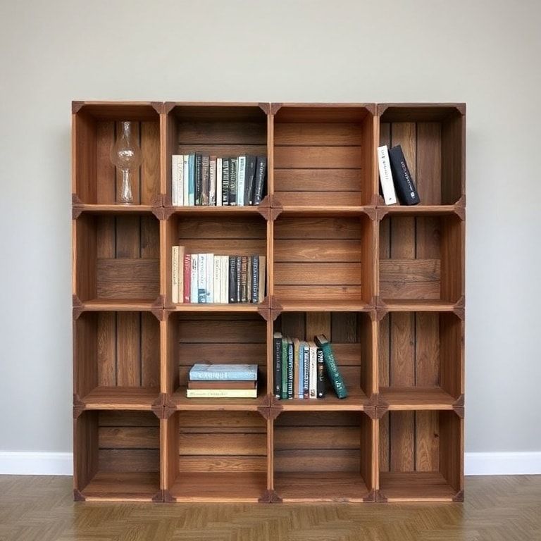 upcycled bookshelf made from old wooden crates