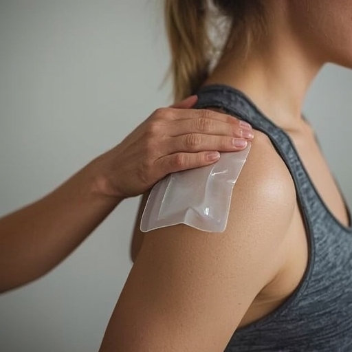 choosing - A person using a gel ice pack on their shoulder after a workout, demonstrating the ease of application and targete