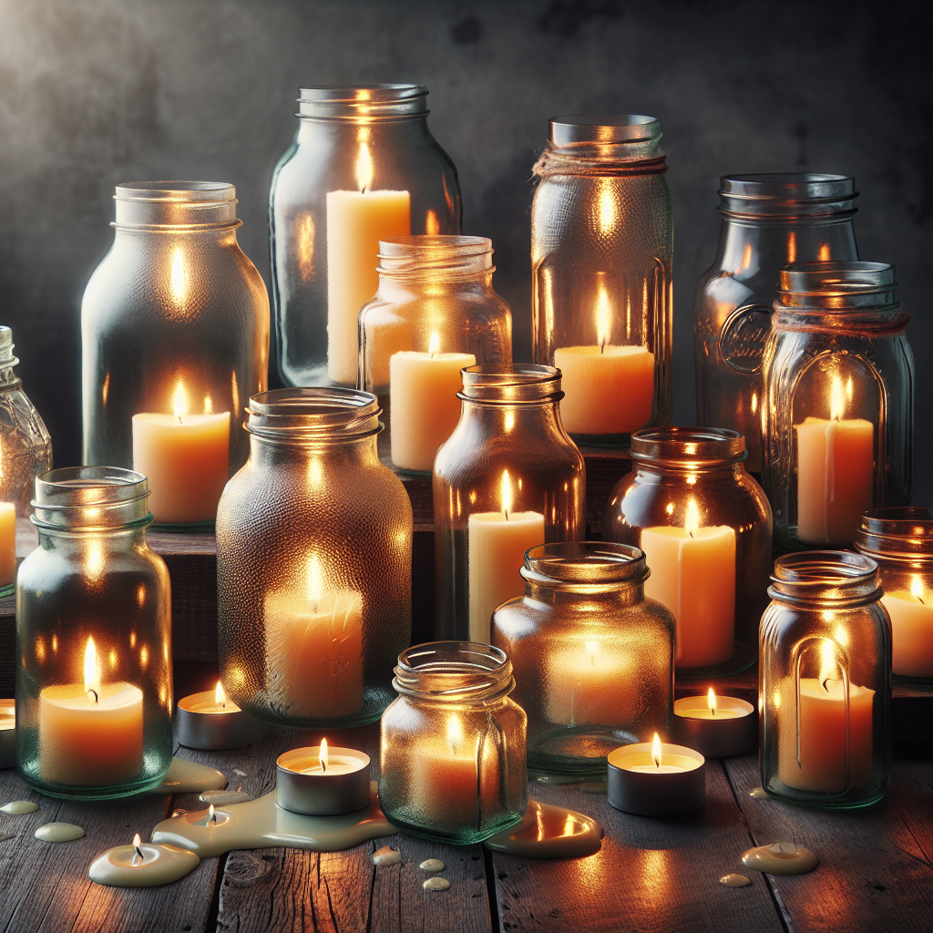 creative - empty glass jars repurposed as candle holders, showcasing a cozy and inviting atmosphere with candlelight