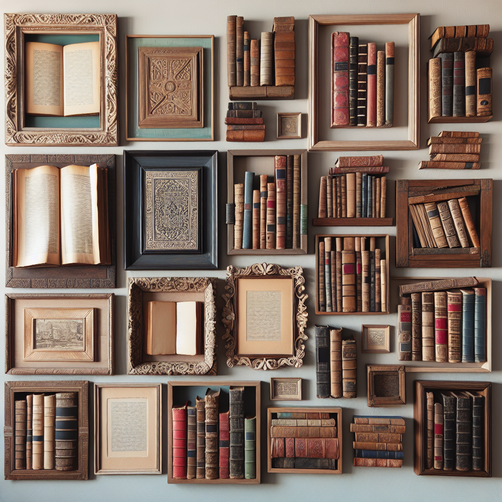 creative - old books repurposed as framed wall art, showcasing a literary-inspired decor theme
