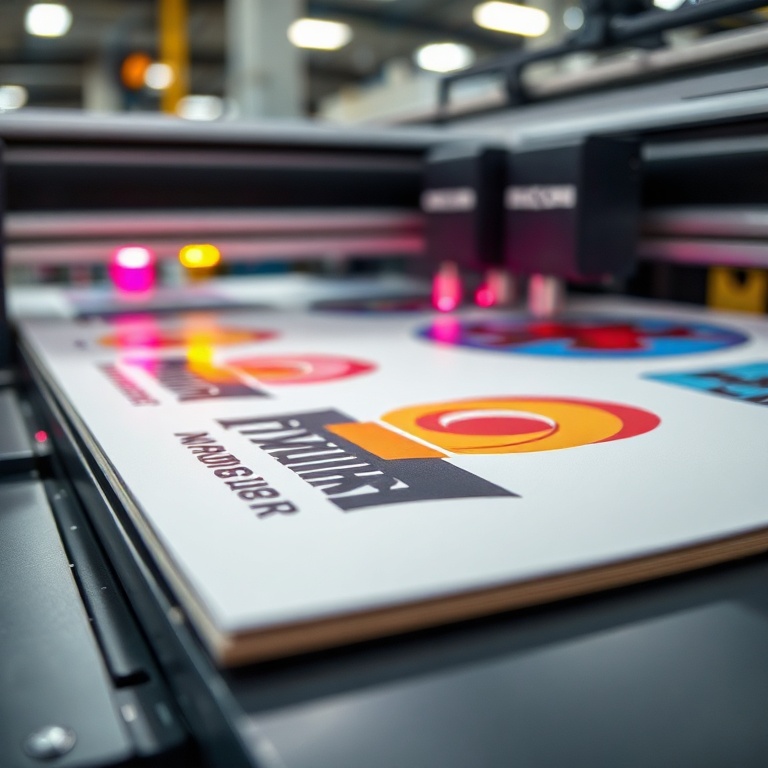 Close-up of a high-speed digital printing machine applying vibrant, custom brand logos and graphics onto a flat corrugated ca